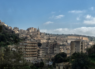 Modica cityscape. View to Historical Buildings. Sicily, Italy.