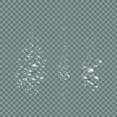 Realistic blue underwater air bubbles on white background. Effervescent drink.Soda pop. Bubbles in a liquid, sea, lake, ocean.Undersea vector texture.