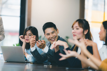 business partners meeting in modern office, coworking space