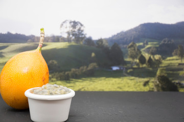 Granadilla, delicious tropical fruit, Passiflora ligularis.