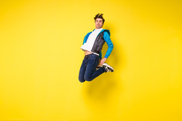 jumping man on yellow background