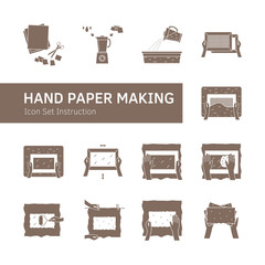 Hand paper making process icon set vector