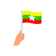 Flag of Burma . Hand holding a Burma flag - vector icon.