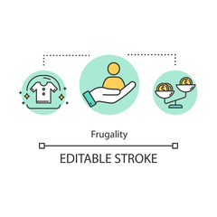 Frugality concept icon. Avoiding overconsumption idea thin line illustration. Minimize waste. Safe consumable resources. Spend and buy less. Vector isolated outline RGB color drawing. Editable stroke
