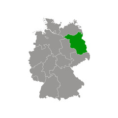 Fototapeta na wymiar Location of Brandenburg on map Federal Republic of Germany. 3d Brandenburg location sign similar to the flag of Brandenburg. Quality map of Germany with regions. EPS10.