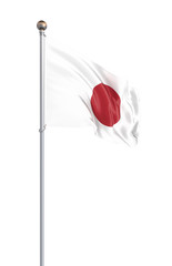 Japan flag blowing in the wind. Background texture. 3d rendering; waving flag. Isolated on white. Illustration.