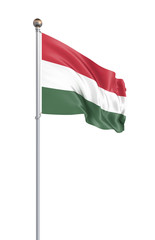 Hungary flag blowing in the wind. Background texture. 3d rendering, wave. Isolated on white. Illustration.