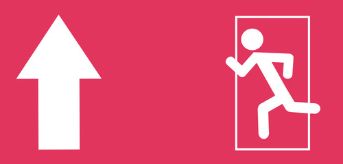 Emergency exit sign in case of fire evacuation. Illustration