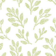 Hand drawn branch with texture. Vector seamless pattern.