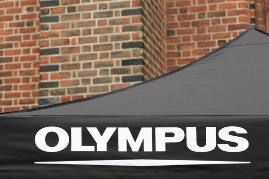 Odense, Denmark - August 19, 2017: Olympus Logo On A Tent. Olympus Is A Japanese Manufacturer Of Optics And Reprography Products