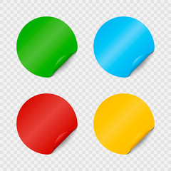 Vector Realistic 3d Round Adhesive Colored Blank Paper Sticker Icon Set Closeup Isolated on Transparent Background. Design Template of Paper Circles for Mockup, Price Tags, Labels