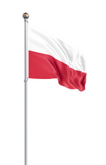 Poland flag blowing in the wind. Background texture. 3d rendering; wave. Isolated on white. Illustration.