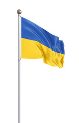 Ukraine flag blowing in the wind. Background texture. 3d rendering; wave. Isolated on white. Illustration.