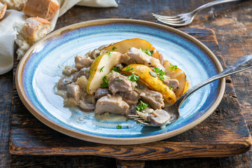 Creamy pork and pear cassoulet with cider