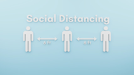 Social Distancing - Information sign, white people on a blue background