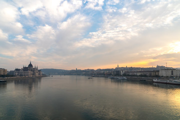 Danube river in budapest at sunset, Hungary