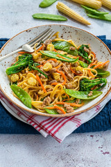 Pork noodle stir-fry with vegetables