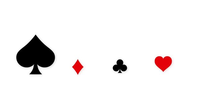 Poker and Casino. Animation of playing card suits. Suit deck of playing cards on white background. 