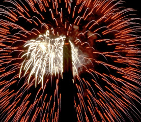 Fireworks display seen from the Lincoln Memorial looking east at the Washington Monument.