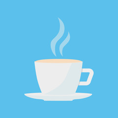 A Cup of coffee isolated on a blue background. Vector illustration in flat style.