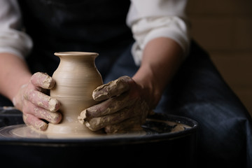 The master works behind the potter's wheel