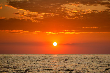 Beautiful dawn sunrise at sea. Seascape. Black Sea