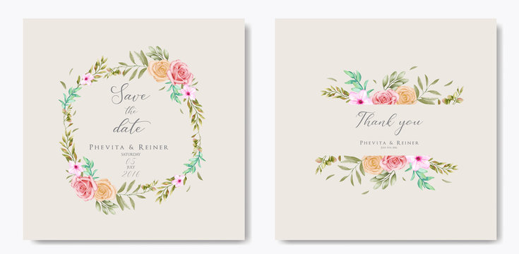 Watercolor floral frame wedding invitation