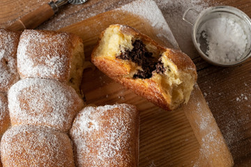 Closeup of buchty - traditional Czech sweet buns filled with ground poppy seeds