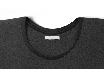 Blank black t-shirt collar with white narrow rectangular label mockup