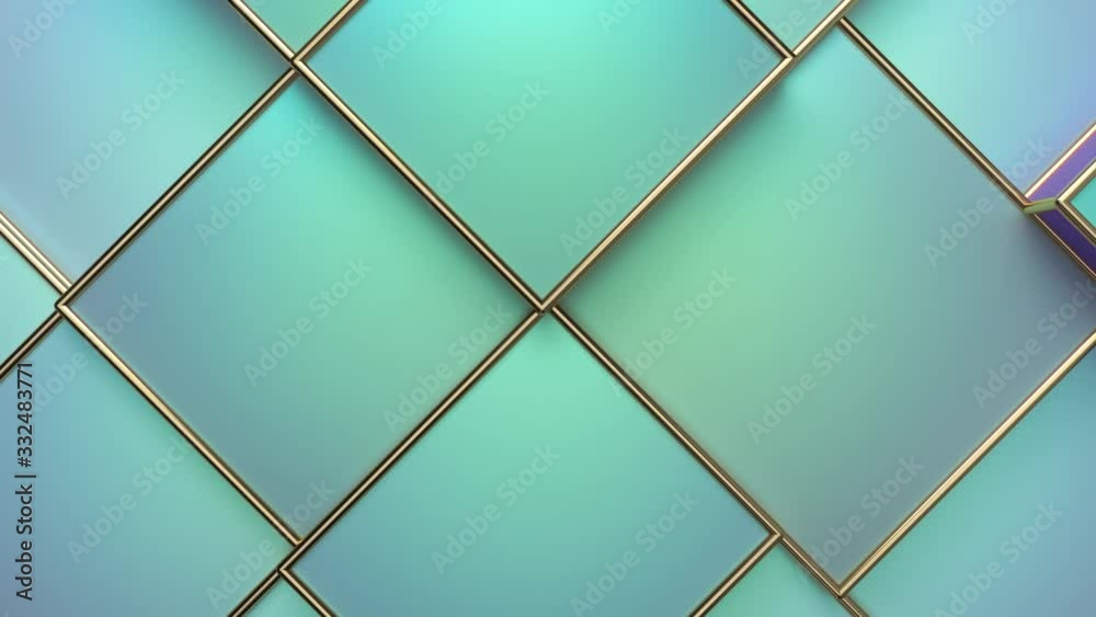 Poster pearlescent green moving cubic surface. changing tiles. motion design pattern. 3d loop animation. dy
