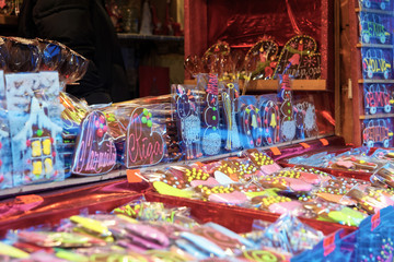 Fototapeta premium Traditional sweet souvenirs at the Christmas market in Old Riga