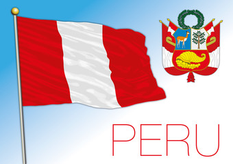 Peru official national flag and coat of arms, south america, vector illustration
