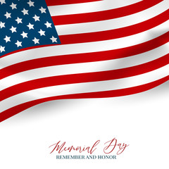 Memorial Day banner background with American flag. United States of America holiday. Vector illustration.