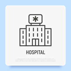 Medical building, hospital thin line icon. Modern vector illustration.