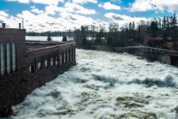 Hydroelectric power generation plant and Ankkapurha Industrial Museum at Kymijoki river, Finland.