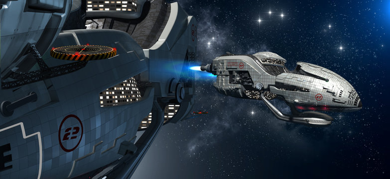 Interstellar spaceship with a military space shuttle