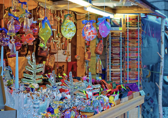 Fototapeta premium Souvenirs made of glass for sale at the Christmas market in Old Riga