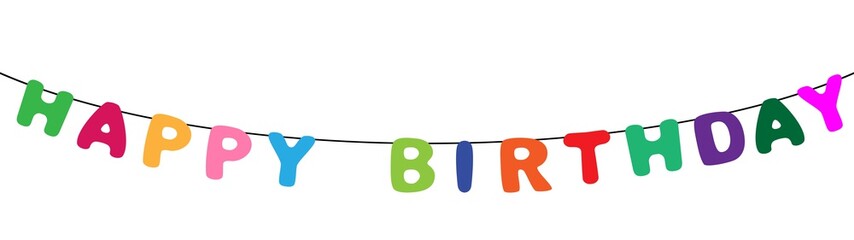 paper decorative happy birthday letters garland isolated on white background