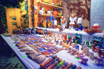 Small pavilions of Riga Old Town Christmas market