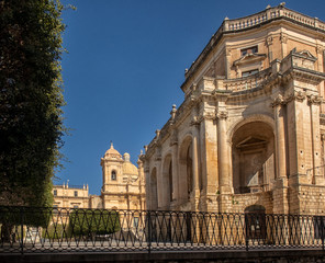 Fototapeta na wymiar Noto cityscape. View to Historical Buildings. Sicily, Italy.