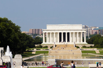 Summer view of the historic Abraham Lincoln Memorial, National Mall, Washington DC