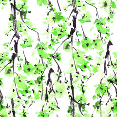 Watercolor green tree pattern