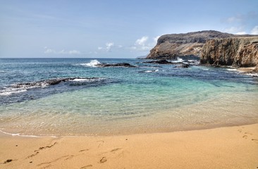 White sand beach of the on the islet of Djeu, on the archipelago of Cabo Verde.