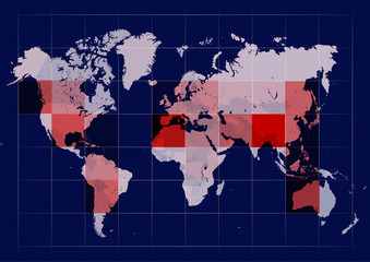 Coronavirus foci on world map, COVID-19 2019-nCoV virus spreading around planet, banner for breaking news about corona virus, background for medical news and graphical image of statistics