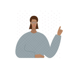 Young woman character pointing finger illustration