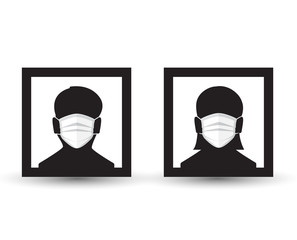 Vector illustration for graphic and web design, face with mask icon. Man and Woman in medical face protection mask.