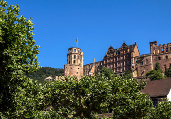 Fototapeta na wymiar Heidelberg, Germany - July 4, 2019: The castle (castle ruin) in Heidelberg, Baden Wuerttemberg, Germany