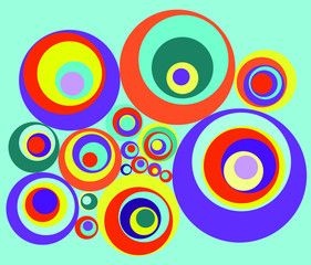Abstract design backround with colourful circles on blue.