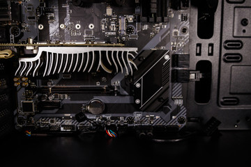 Fototapeta premium Close-up of new computer system unit from the inside