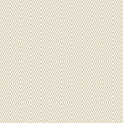 Subtle vector geometric seamless pattern with small rhombuses, stripes, diagonal lines. Modern abstract white and beige striped texture. Elegant golden background. Art deco style. Luxury repeat design